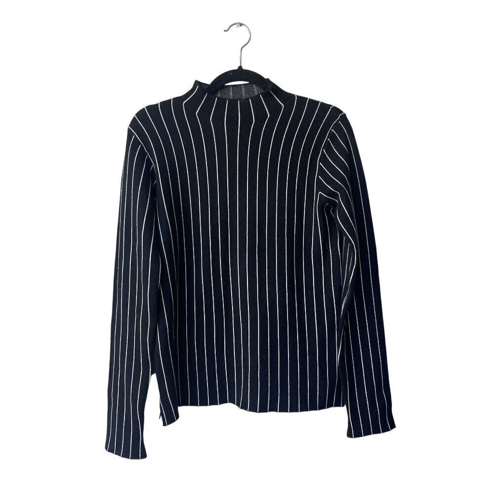 Zara Womens Knit Turtleneck Sweater Size M Preppy Minimalist Office Striped‎